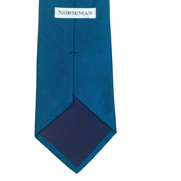 Norseman VTG 100% Silk Woven Tie Solid Jade Viridian Blue USA Made **READ - Picture 7 of 13